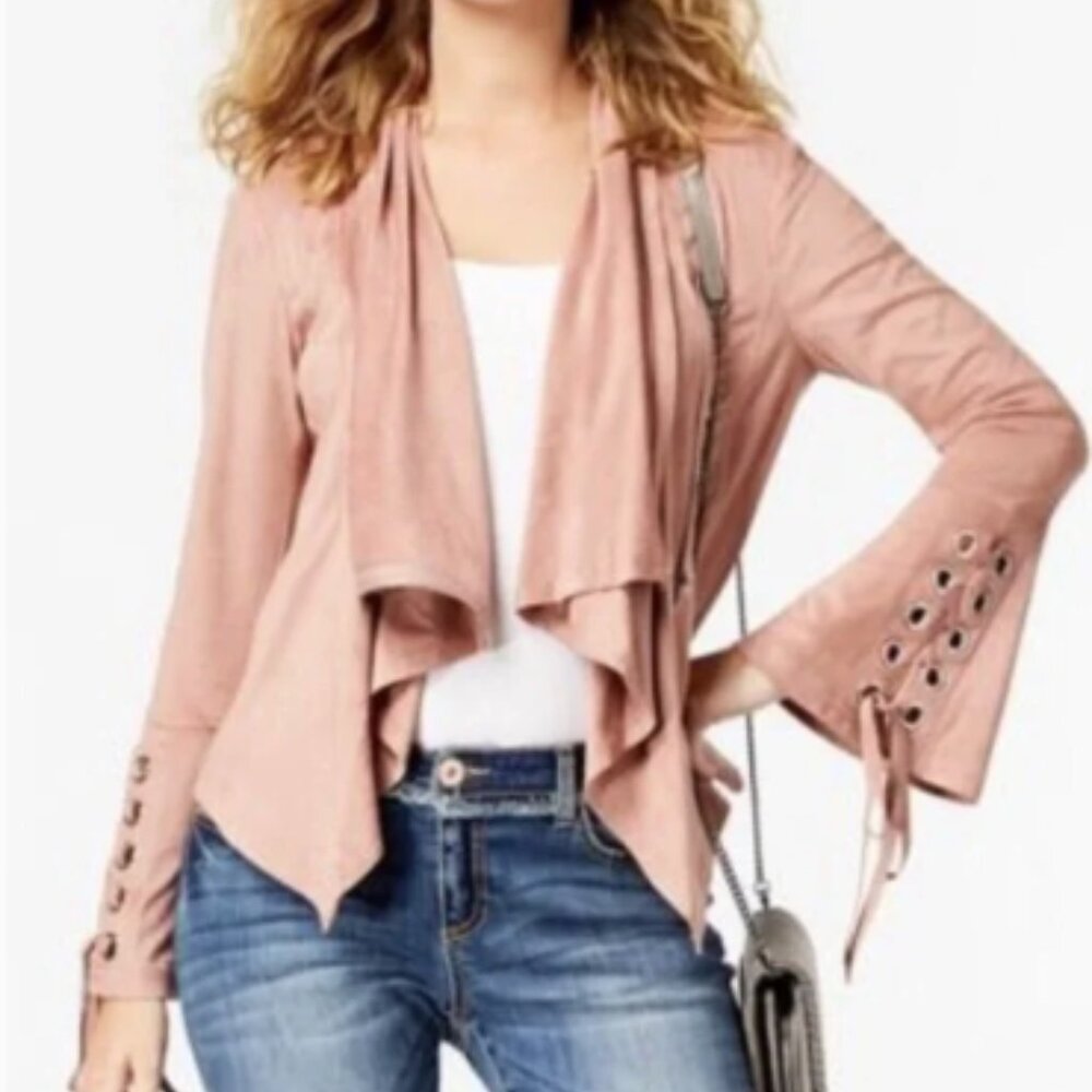 INC women's dusty rose faux suede moto jacket size S